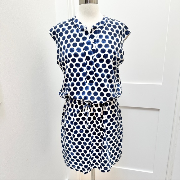 GAP Navy Polka Dot Drop Waist Drawstring Cotton Dress - Picture 1 of 10